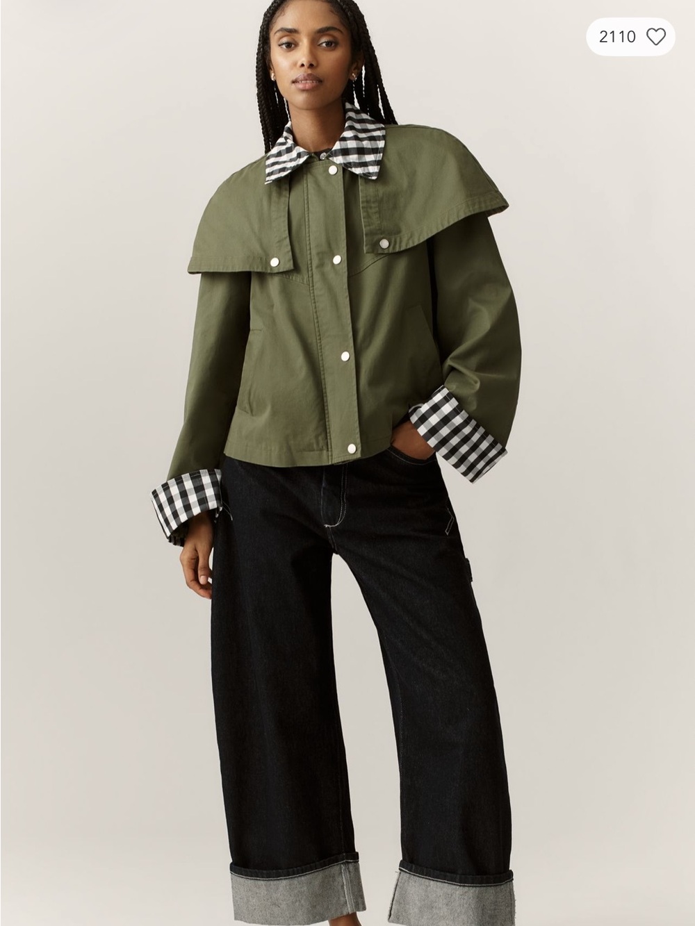 Avec Les Filles Gingham Trim Cape Jacket